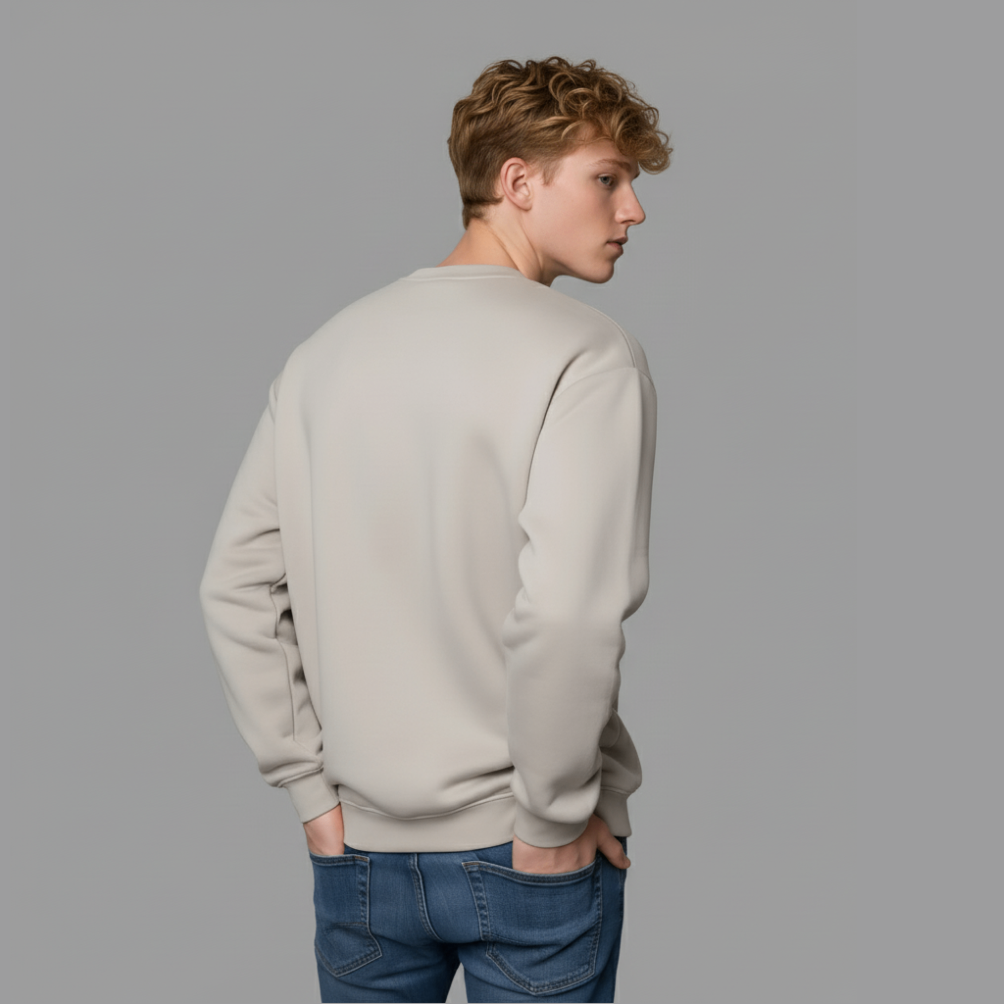 Men's Print Crew Neckline Top "Angkor Wat" Long Sleeves Sweatshirt In Sanstone Colour