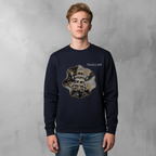 Men Casual Crew Neckline Top Sweatshirt "Golden Frog" In Navy Long Sleeves