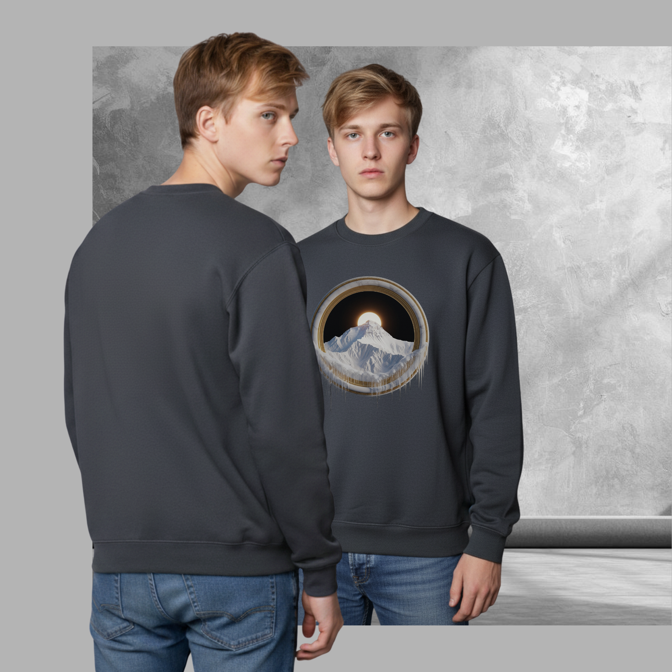 Men Dark Charcoal Crew Neckline Sweatshirt "Mount Everest Print" Top