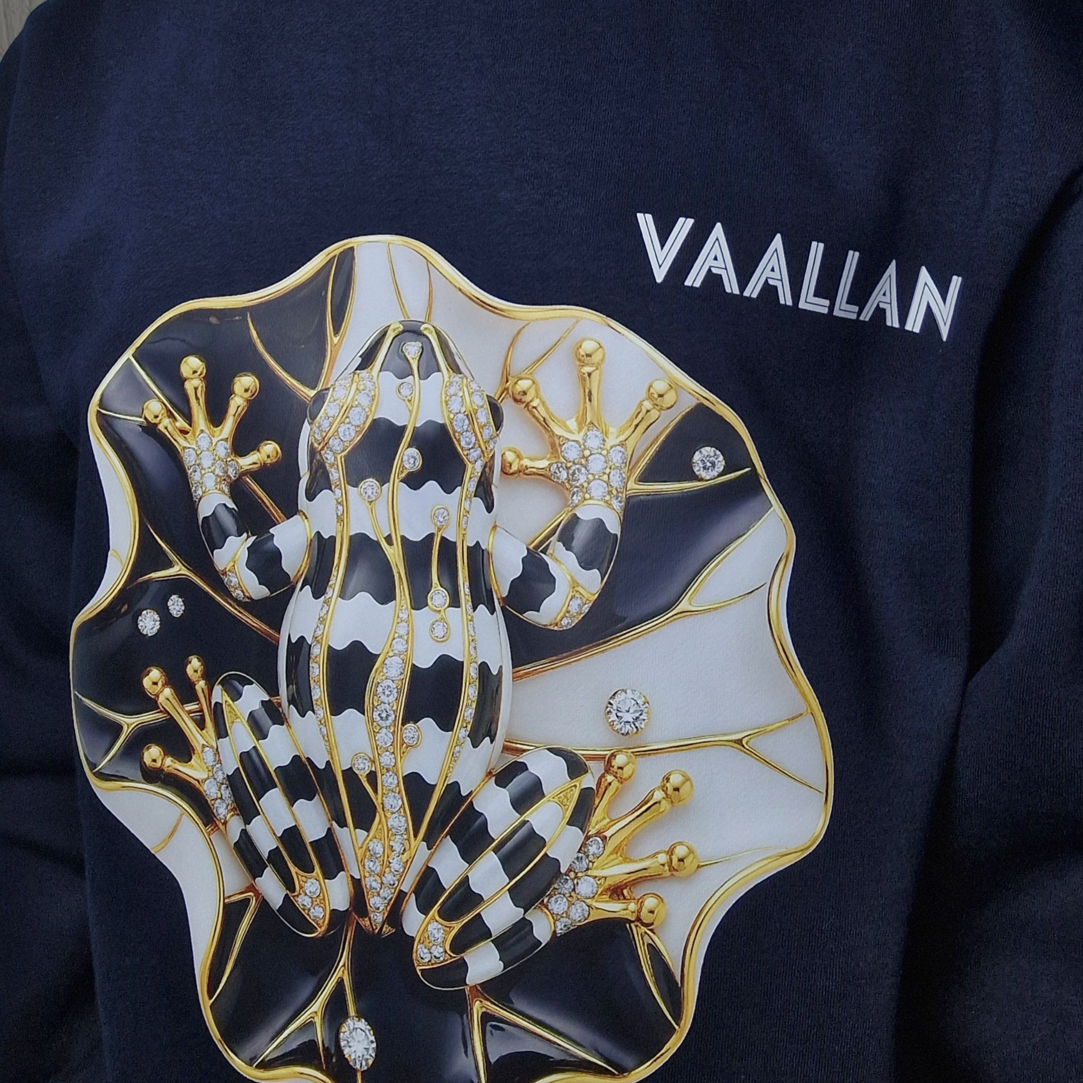 Men Casual Crew Neckline Top Sweatshirt "Golden Frog" In Navy Long Sleeves