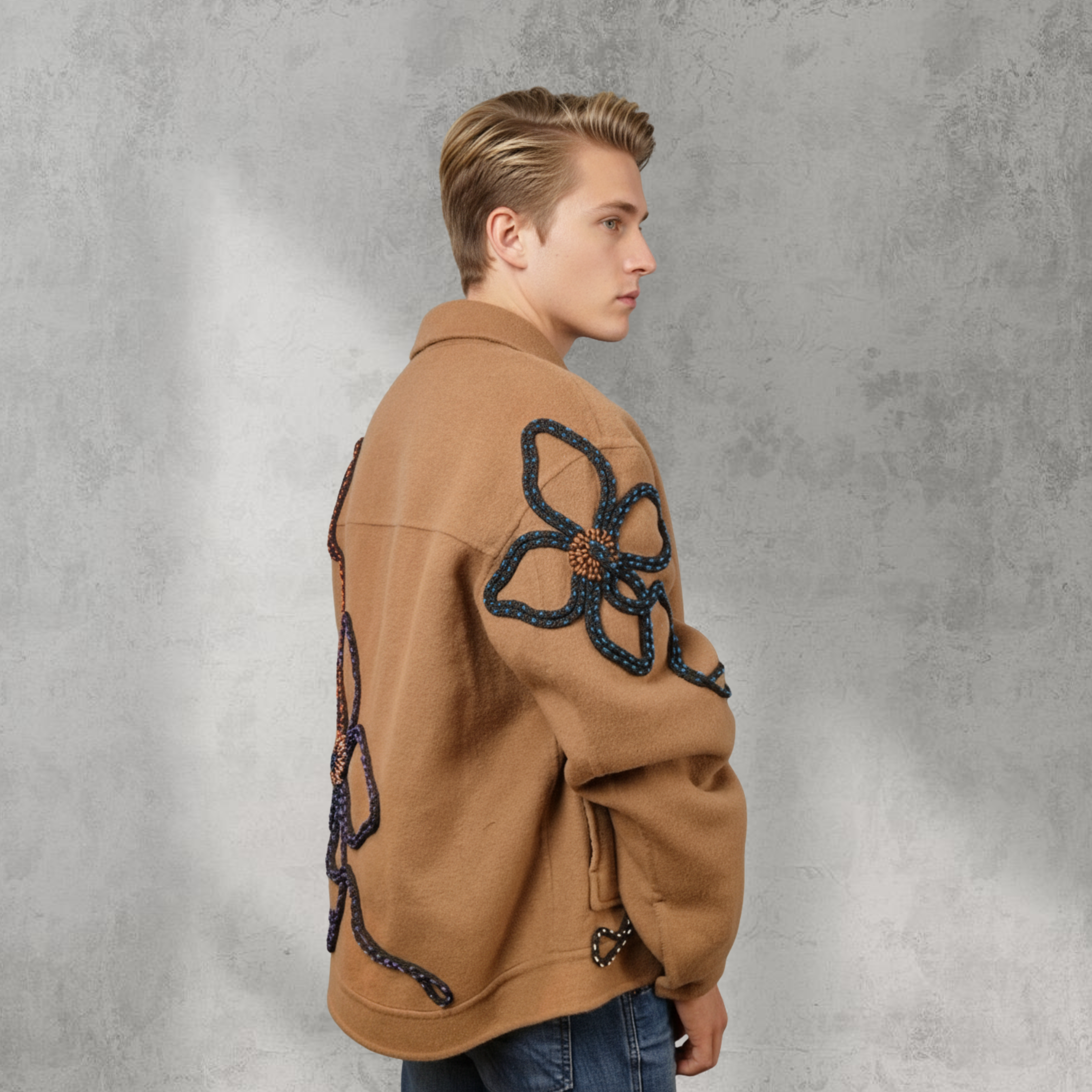 Men One Of A Kind Brown Jacket "The Floral" Size L