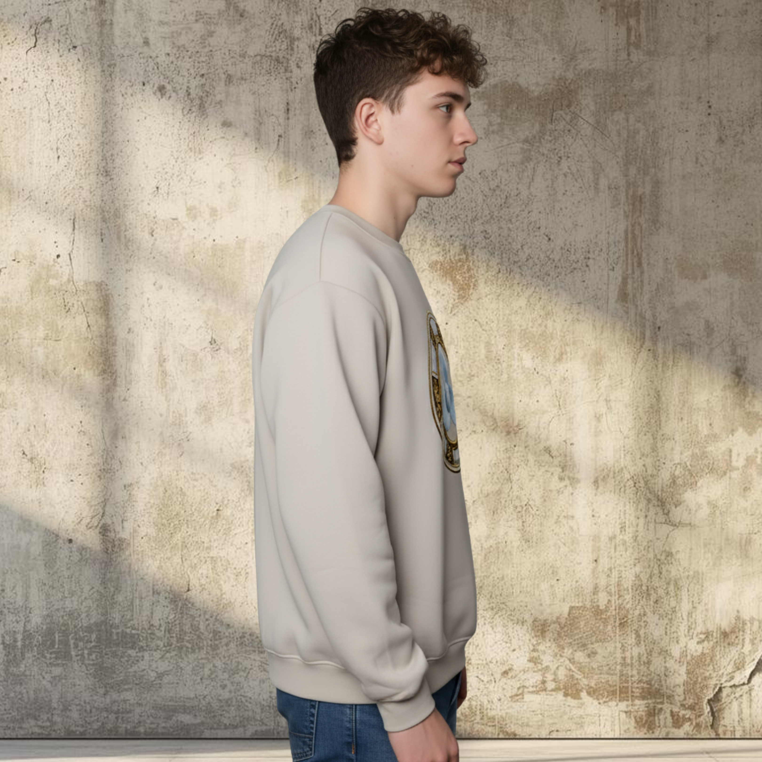 Unisex Crew Neckline Sweatshirt "Victorian And Pka Romduol" Casual Long Sleeve Sandtone Top