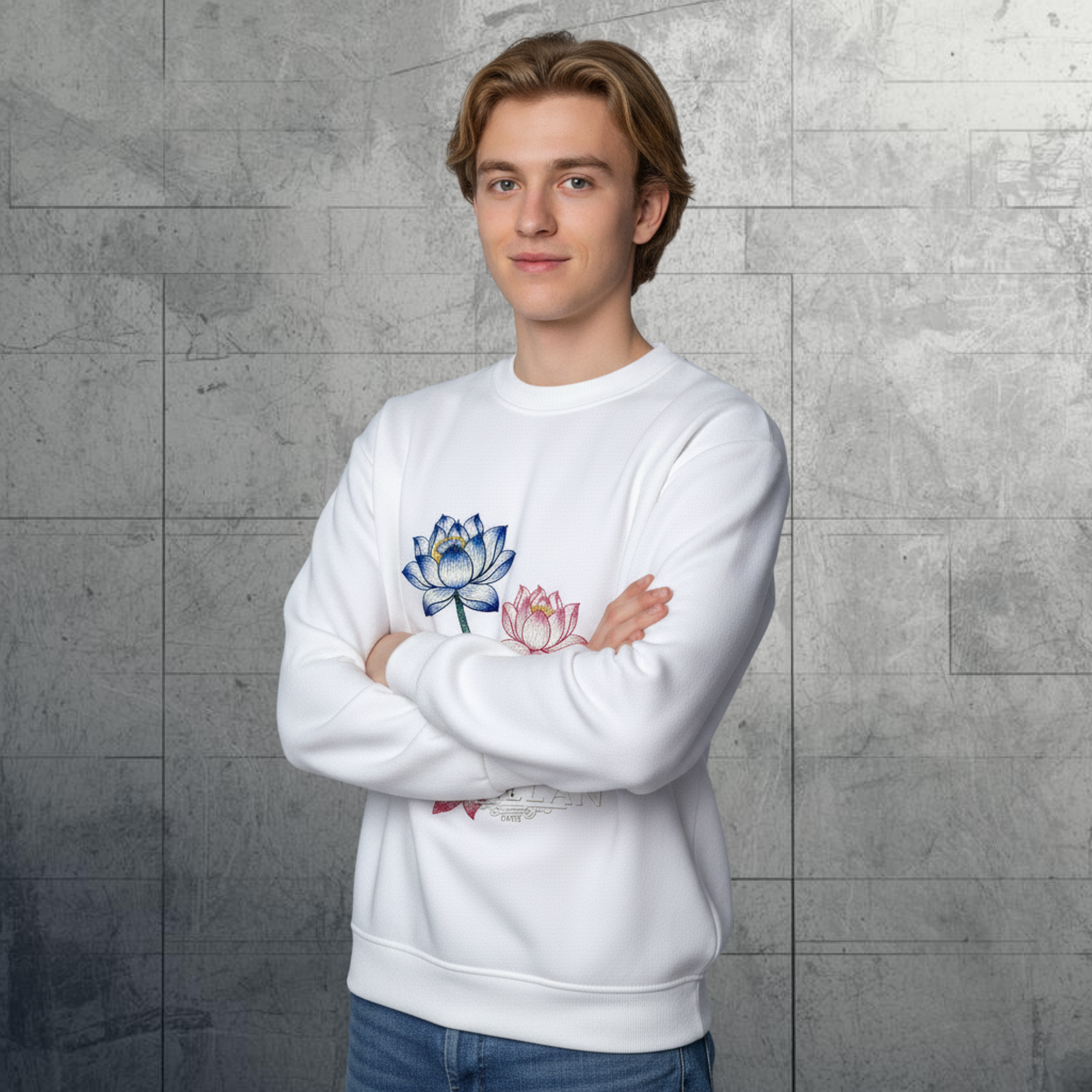 The Lotus, White Unisex Crew Neckline Sweatshirt