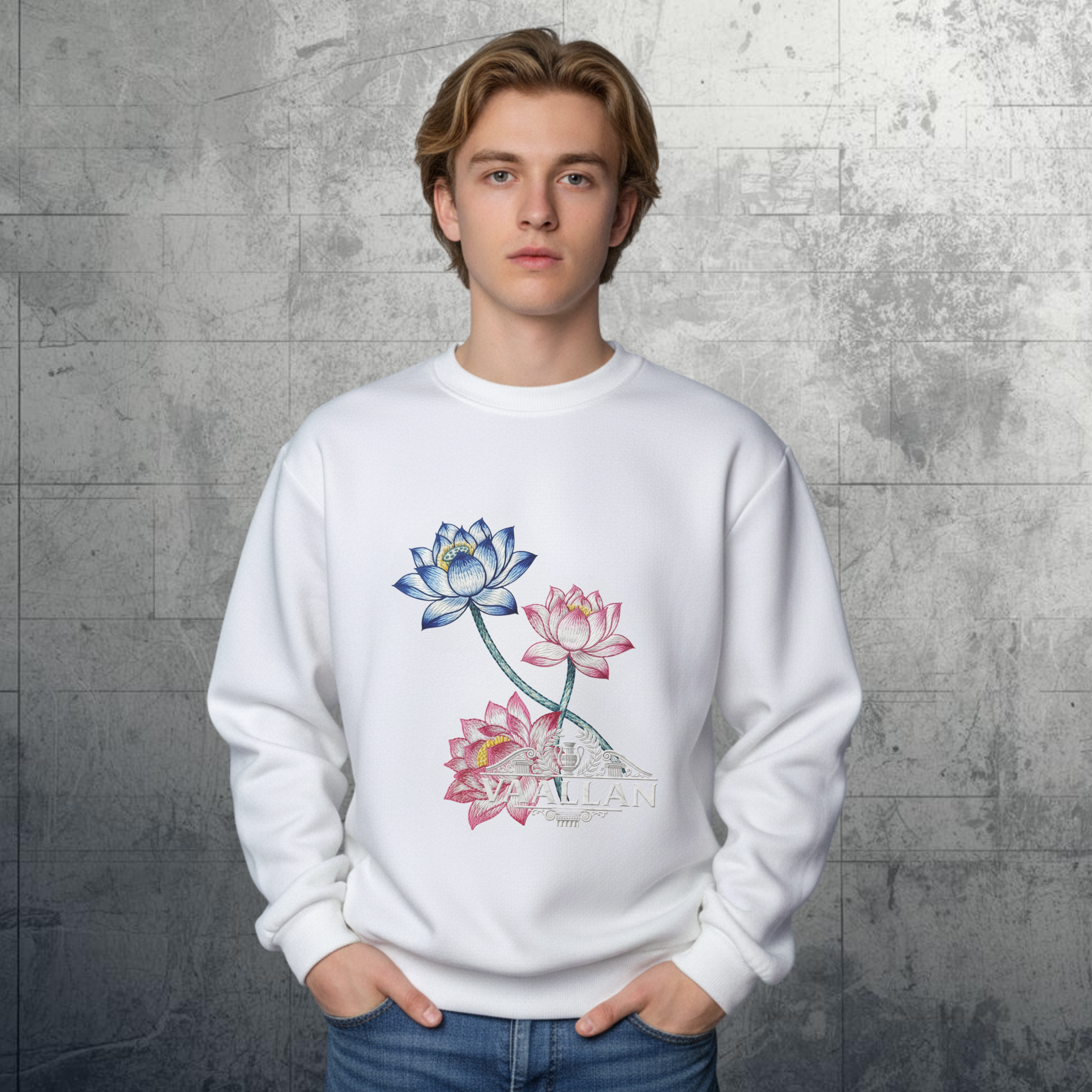 The Lotus, White Unisex Crew Neckline Sweatshirt