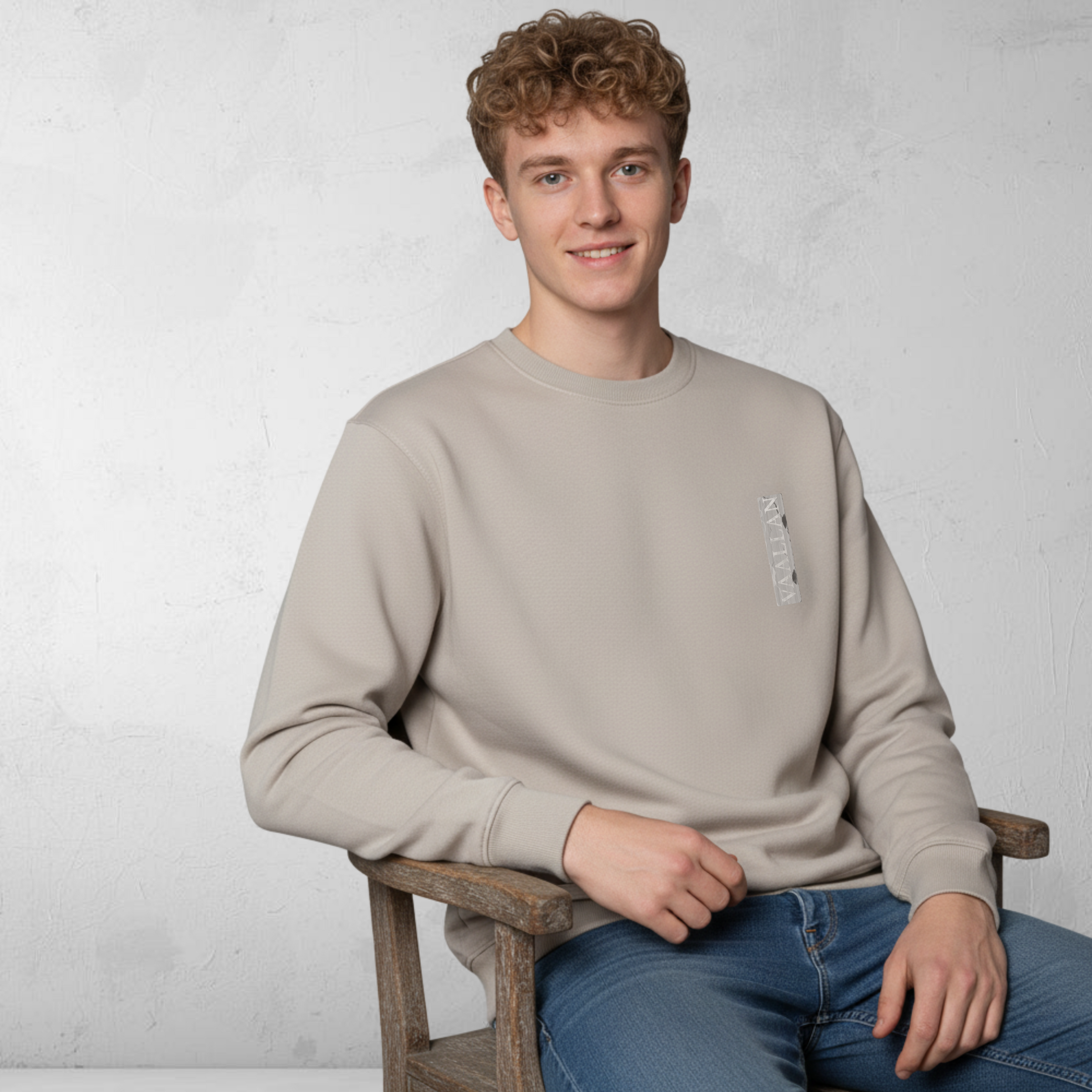 Men’s Casual Crew Neck Sweatshirt Top "The Greek God Of The Sun" In Sandstone Colour