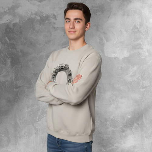 Men Casual Top Sweatshirt "The Circle Of Helios" In Sandstone Crew Neckline