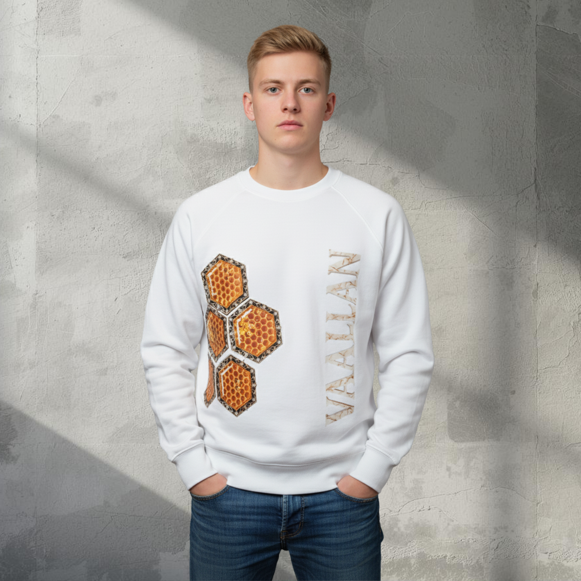 Men White Top "The Honeycomb" Long Sleeves Crew Neck Sweatshirt