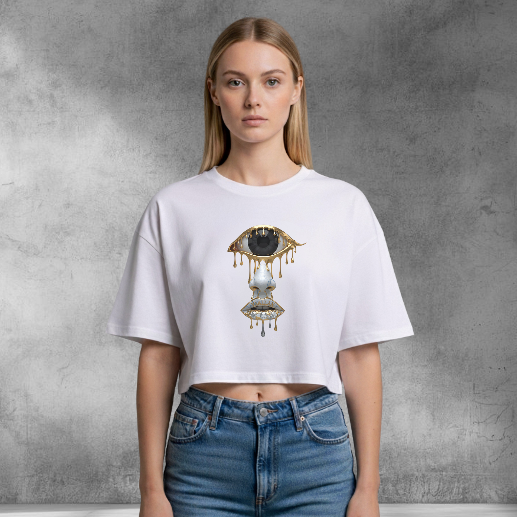 Women's White Crop Top "Hot And Dripping" In White Short Sleeves Round Neck Tee