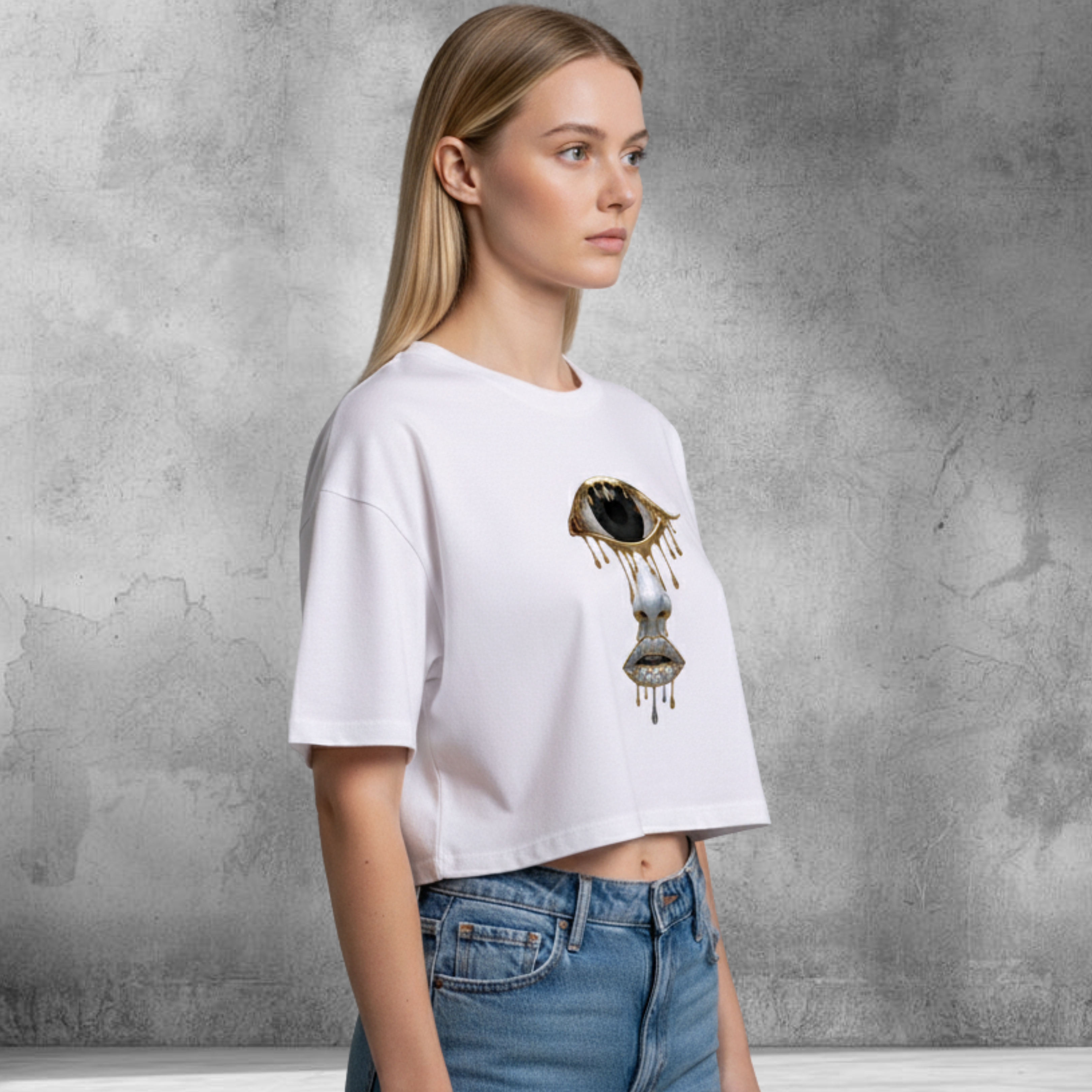 Women's White Crop Top "Hot And Dripping" In White Short Sleeves Round Neck Tee