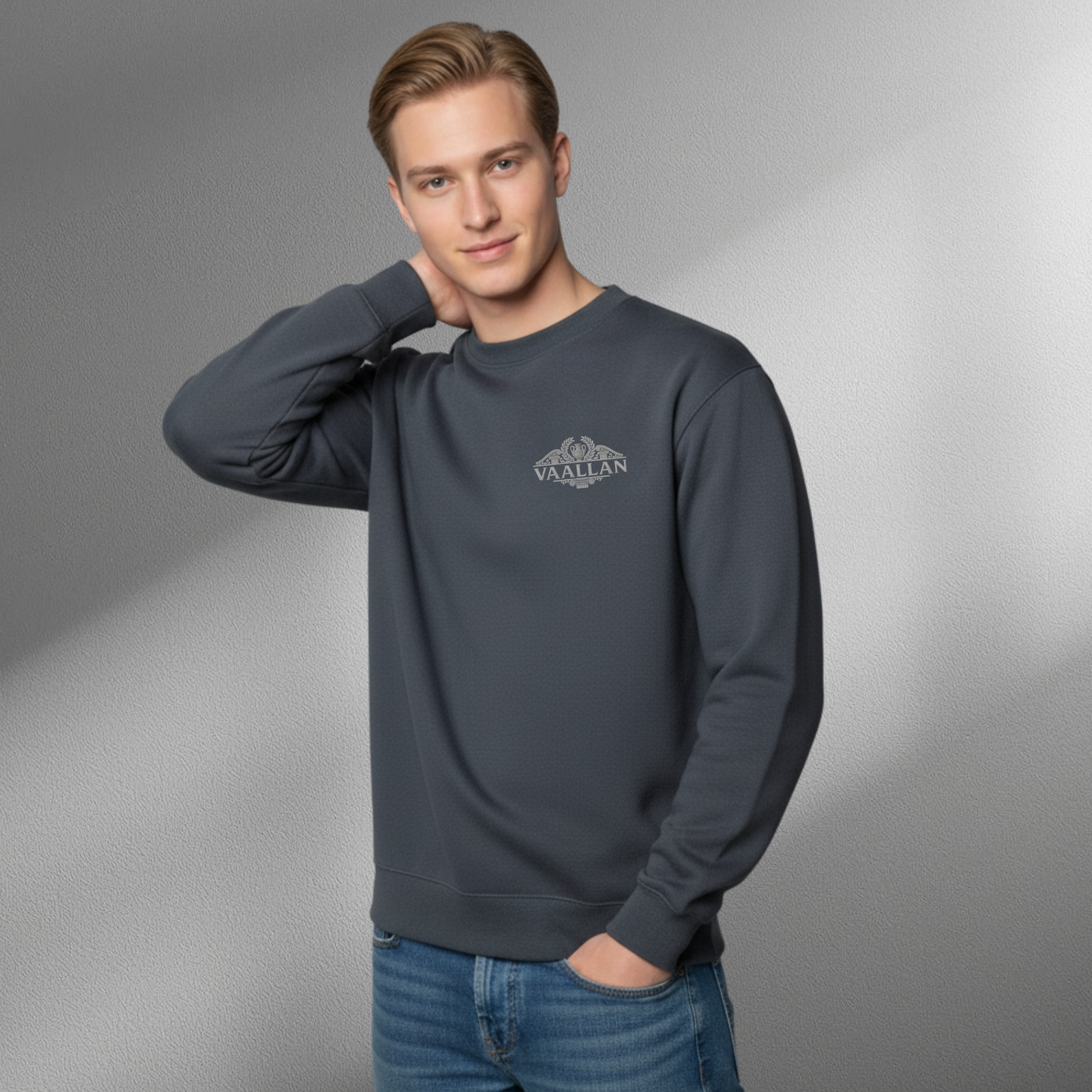 Men’s Crew Neckline Top Sweatshirt In Long Sleeves Charcoal