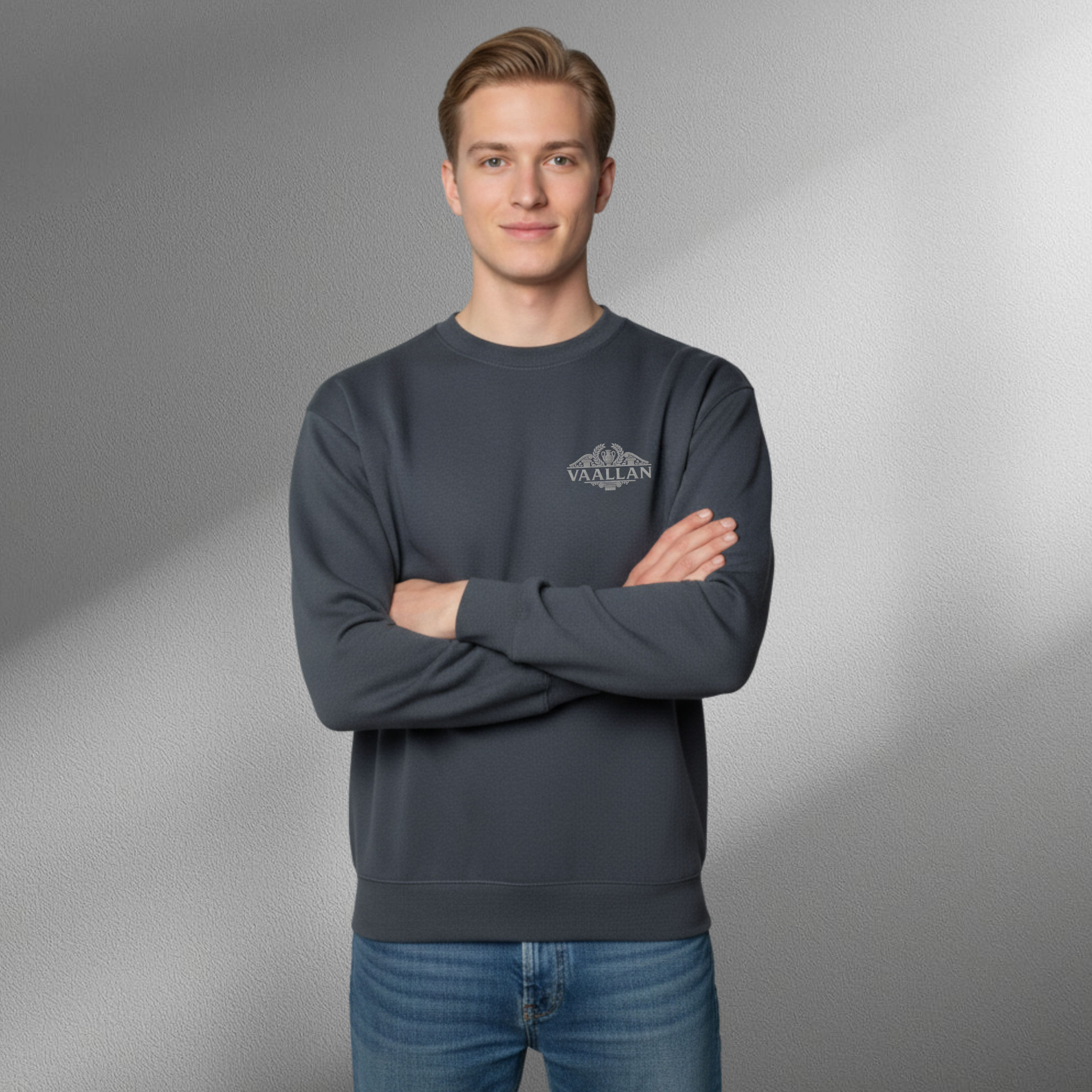 Men’s Crew Neckline Top Sweatshirt In Long Sleeves Charcoal