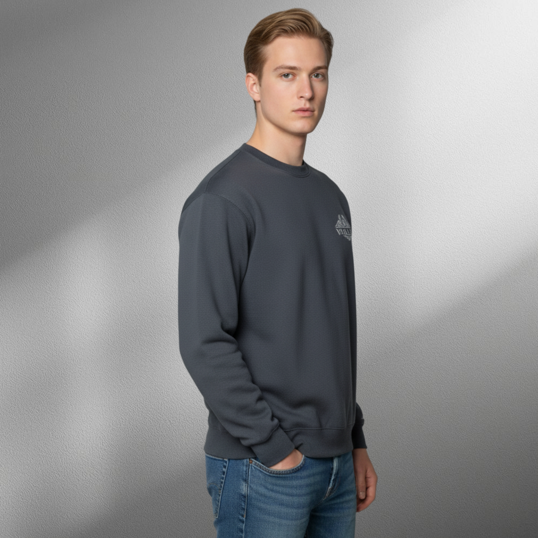 Men’s Crew Neckline Top Sweatshirt In Long Sleeves Charcoal