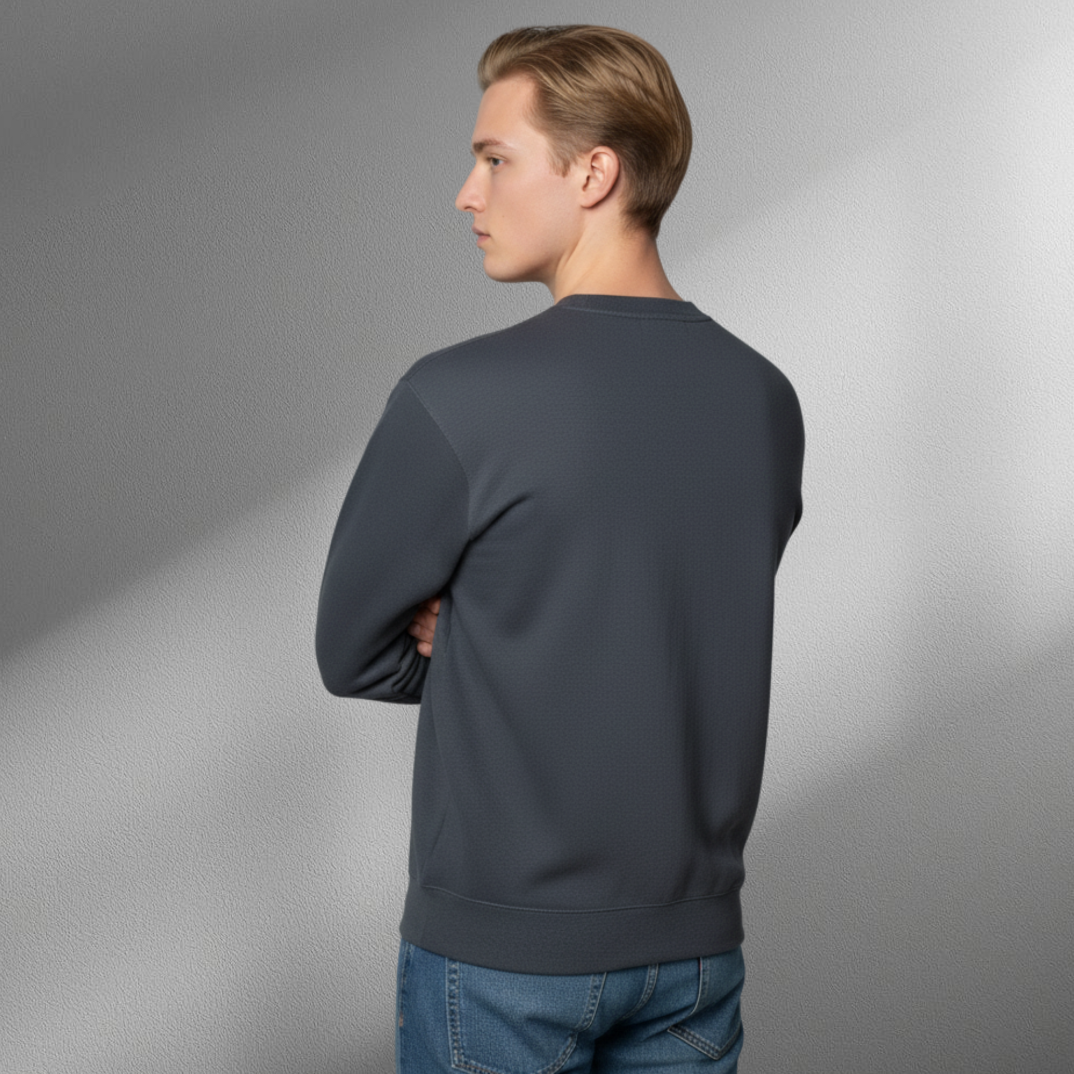 Men’s Crew Neckline Top Sweatshirt In Long Sleeves Charcoal