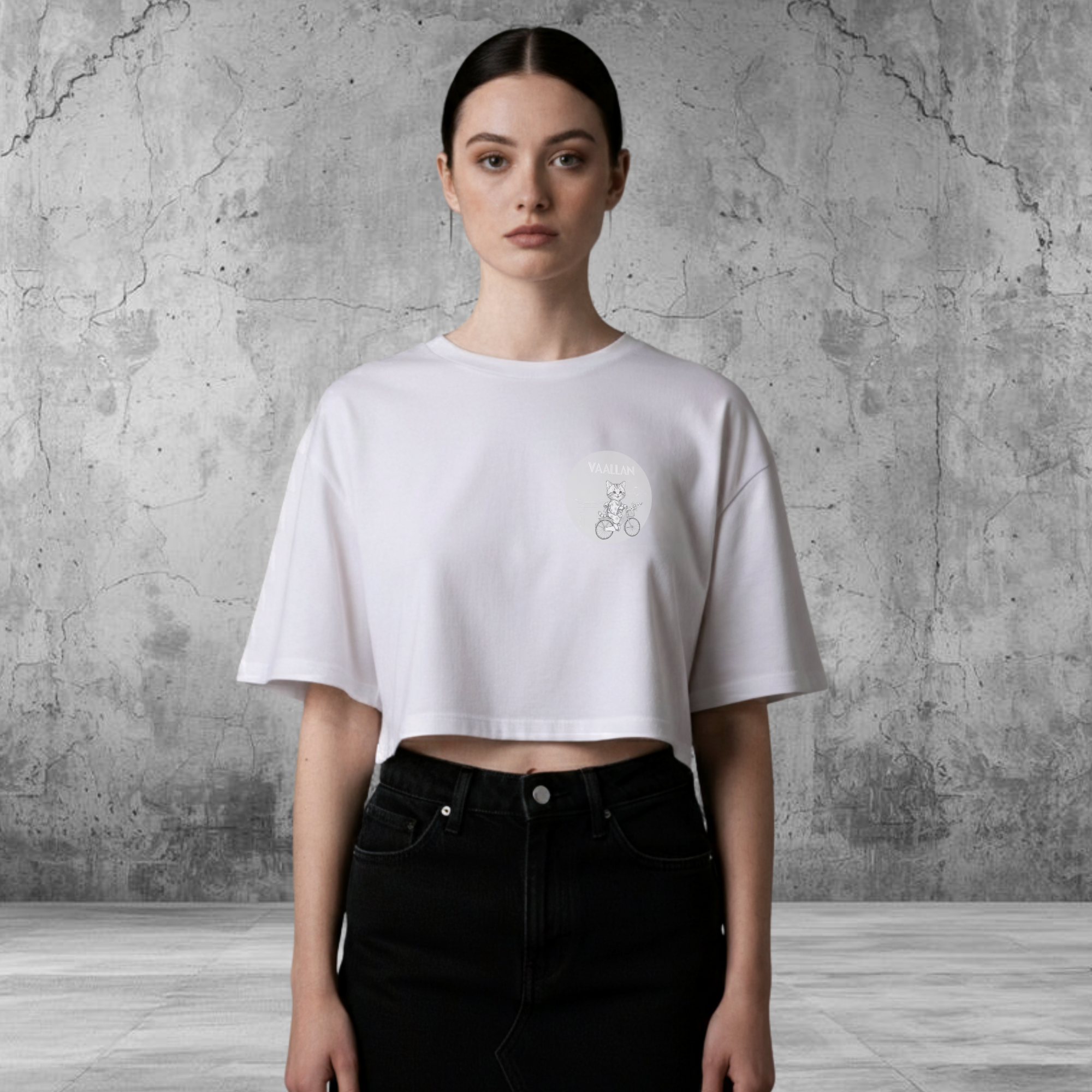 Women Cotton Crop Top "Japanese Scenes" In white Short Sleeves Tee