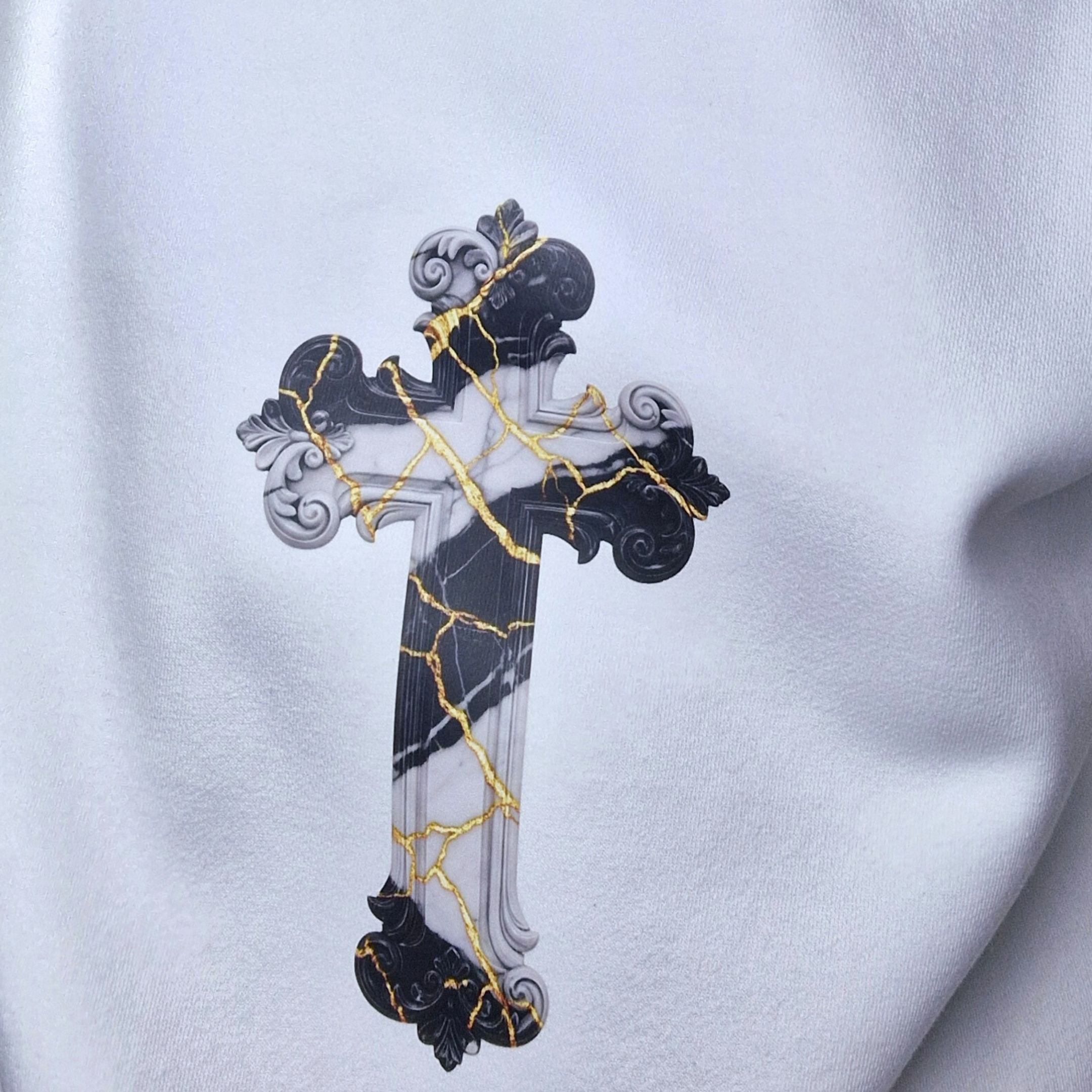 Men Crew Neckline Sweatshirt "Cross Edition" In White Long Sleeves Top