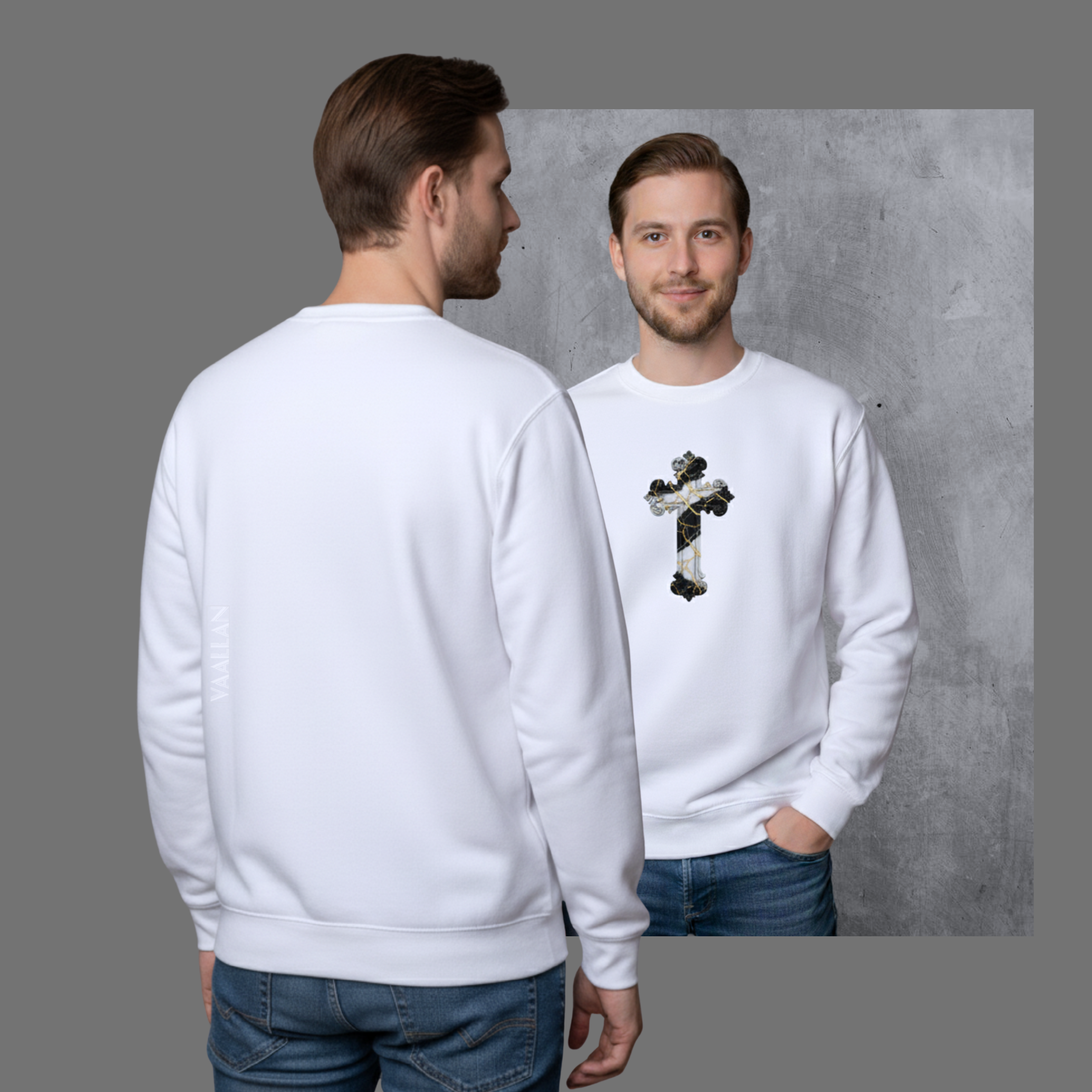 Men Crew Neckline Sweatshirt "Cross Edition" In White Long Sleeves Top