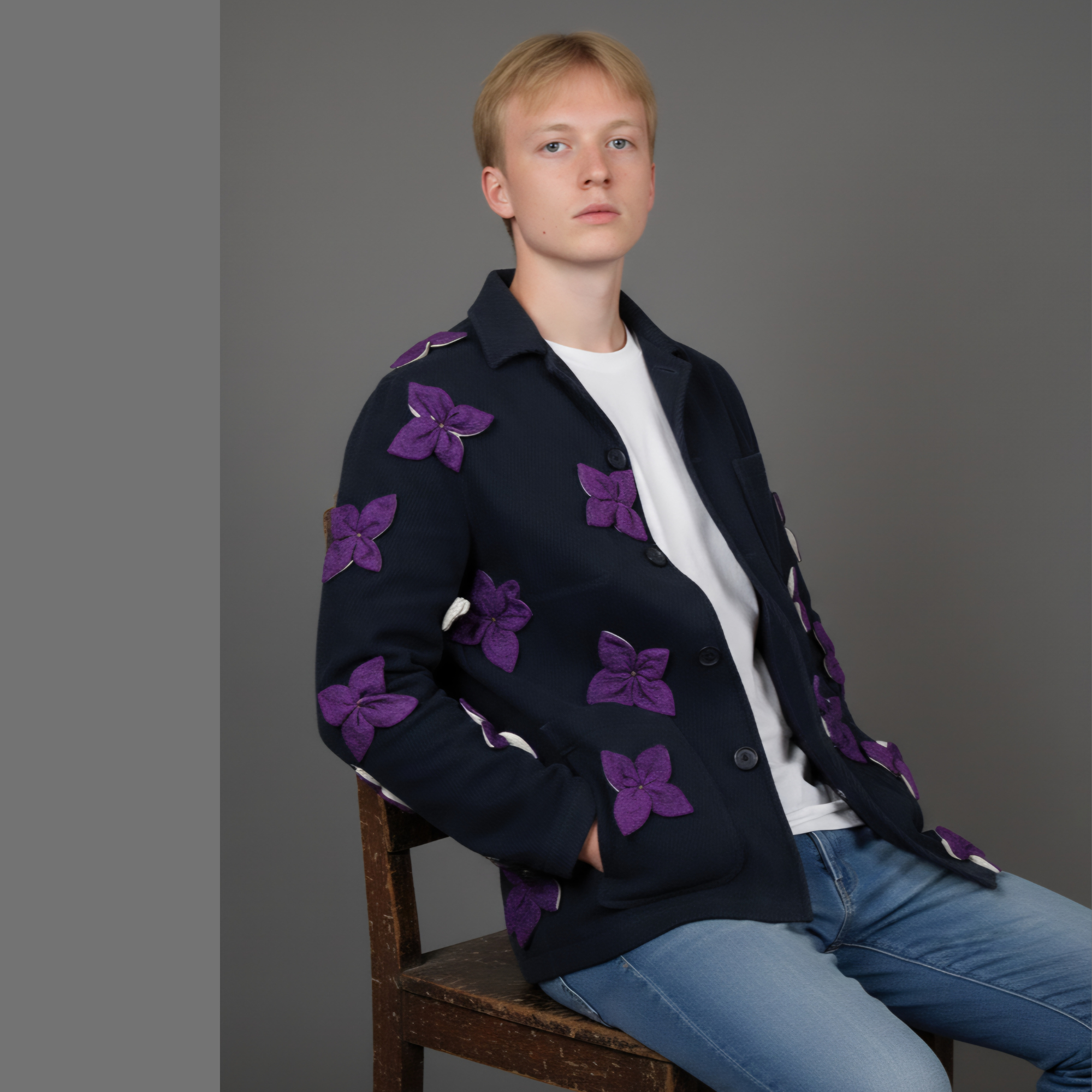 Men Navy Jacket "Floral"