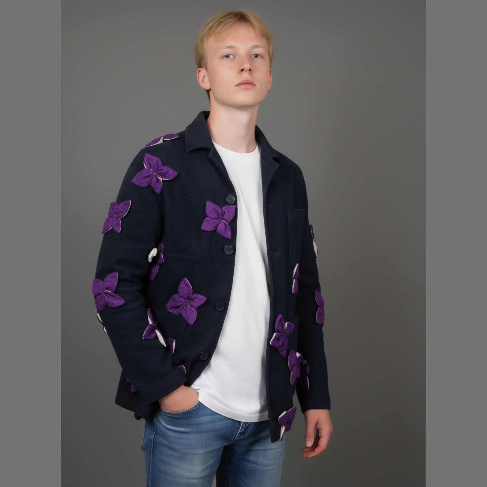 Men Navy Jacket "Floral"