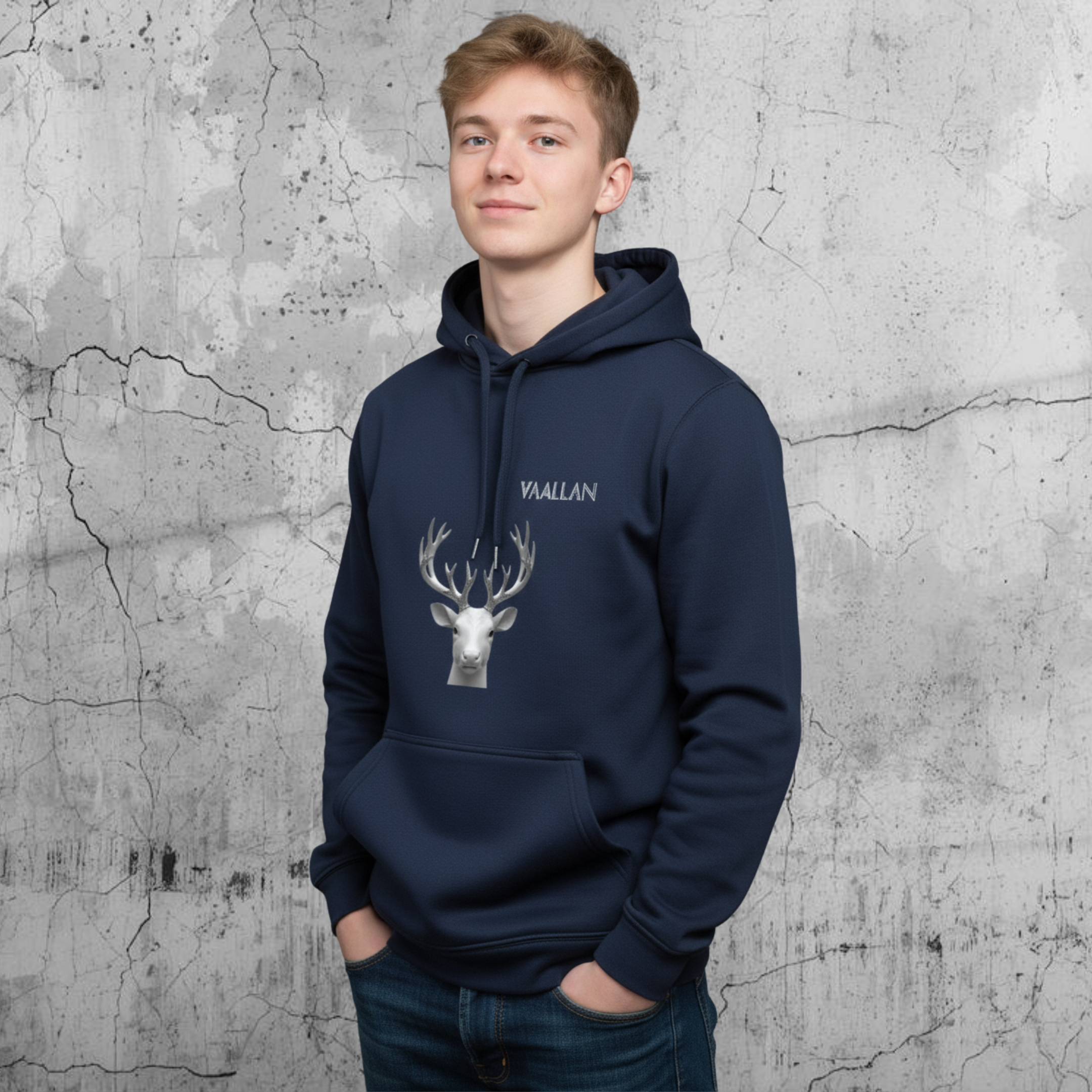 Unisex Hoodies "Reindeer Motif" In Navy