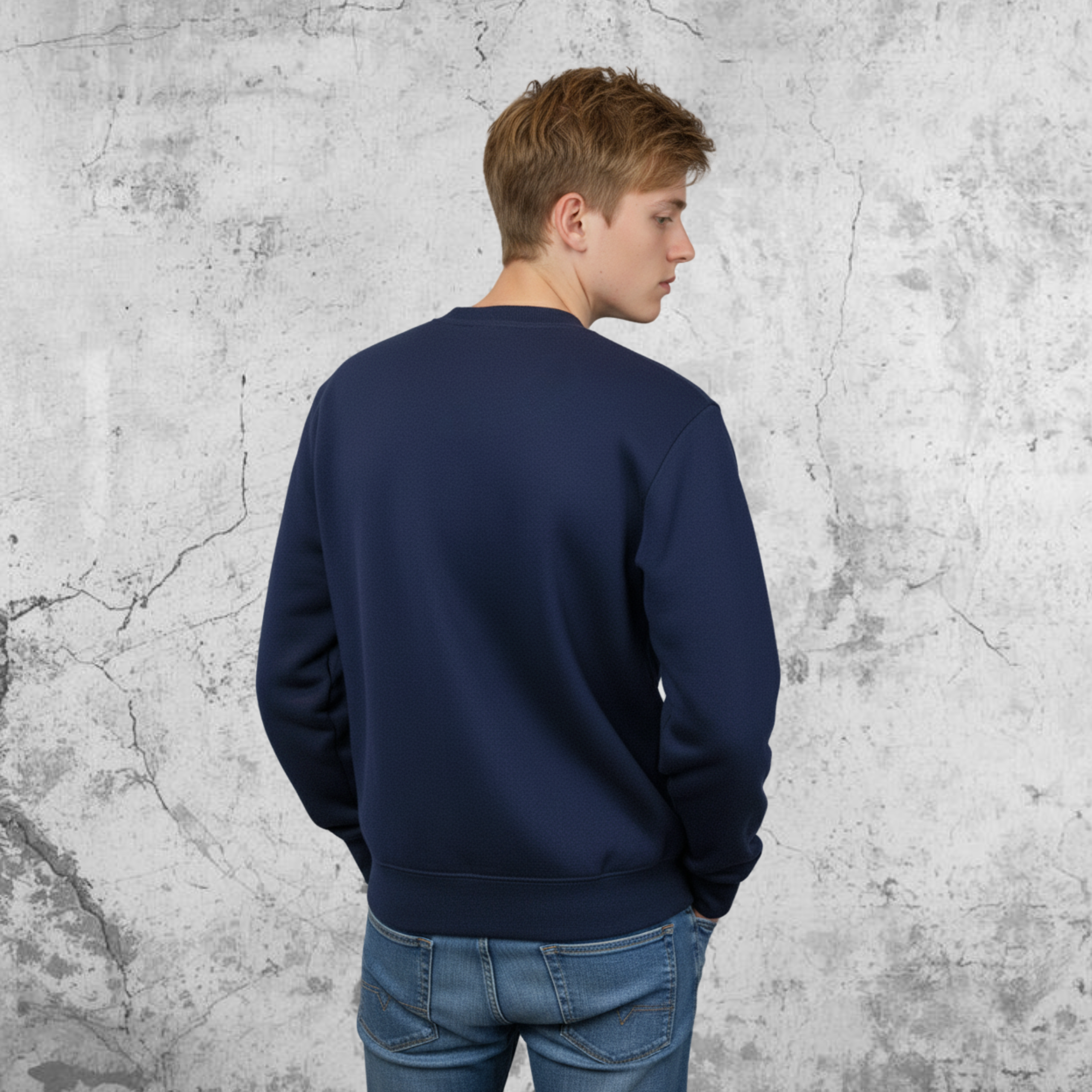 Men Navy Crew Neckline Top "The Vines" In Long Sleeves