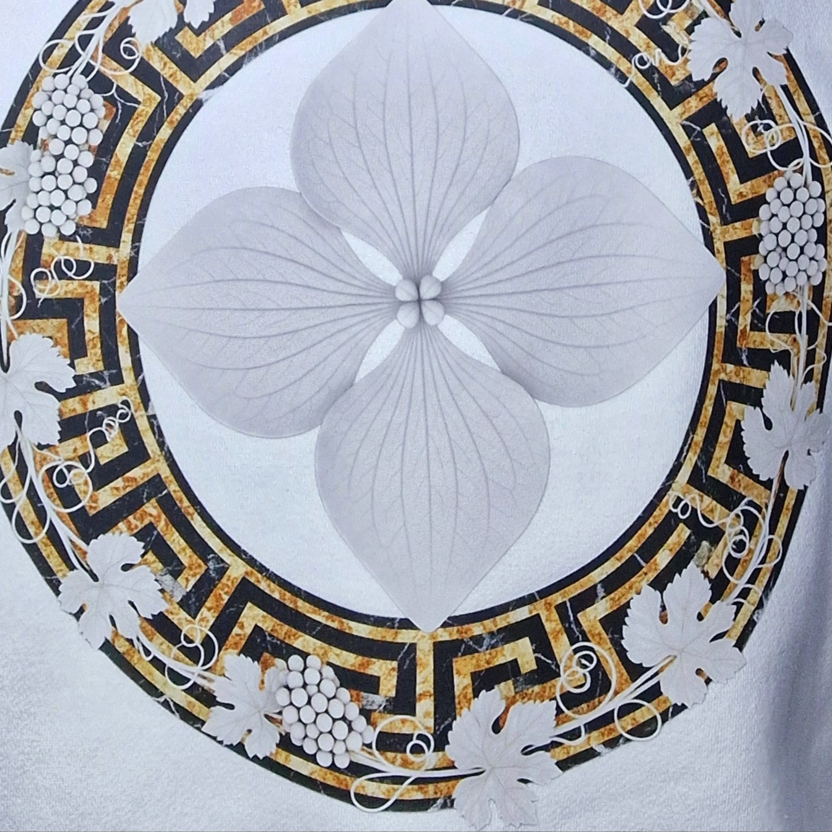 Unisex White Crew Neck Sweatshirt "The Roman Key And Hydrangea"