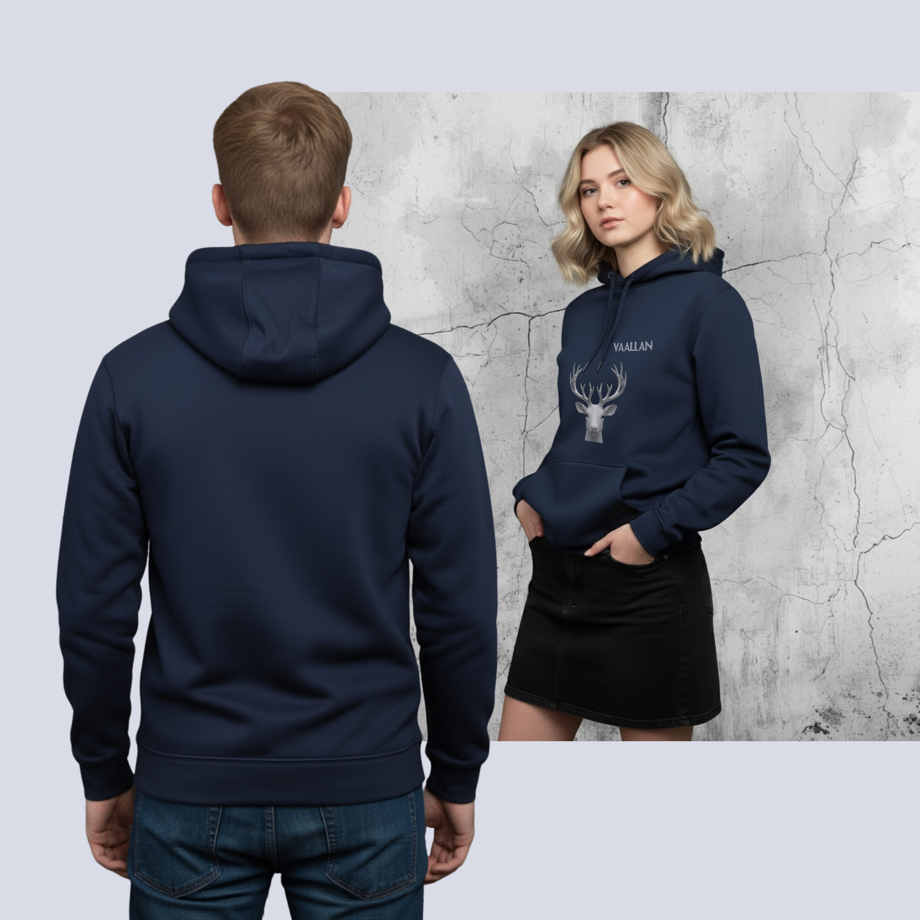 Unisex Hoodies "Reindeer Motif" In Navy